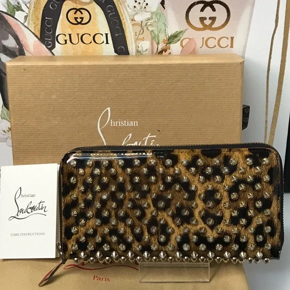 Christian Louboutin Panettone Studded Leopard Zip Around Wallet πβ€οΈ - Picture 1 of 17